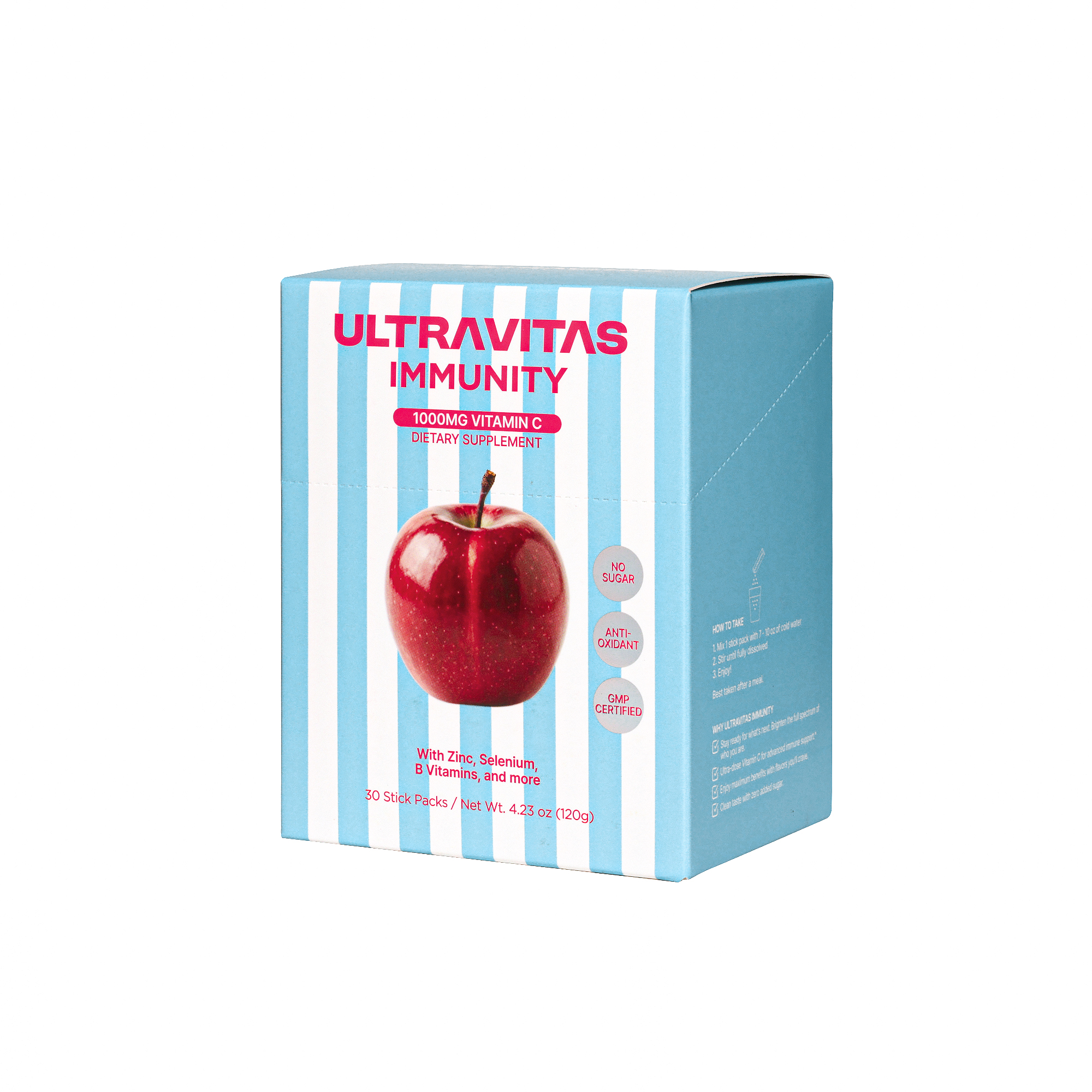 UltraVitas Immunity (Apple) — Apple flavored ultra-dose vitamin C powder stick pack box